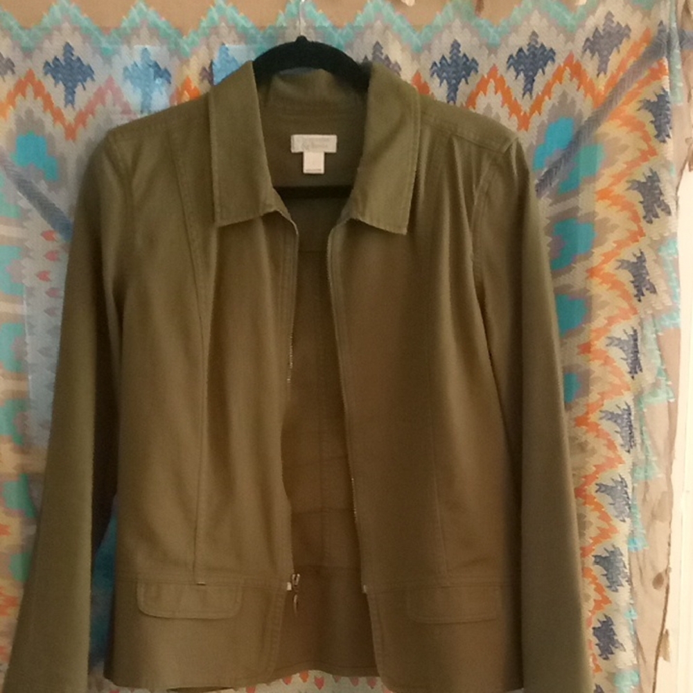 Christopher & Banks Olive Utility Zip Jacket